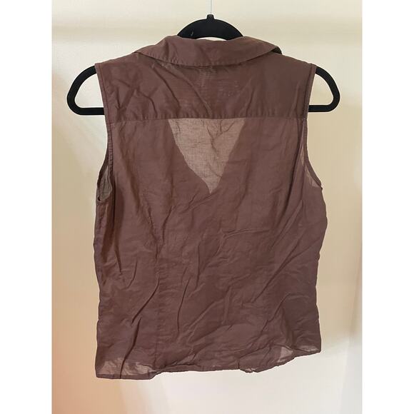 Oscar Oscar De La Renta Company Large Blouse Brown Sleeveless Ruffled Button Up - Picture 2 of 8